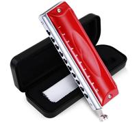Principianti Armonica Armonica Cromatica Retrò Rossa A 10 Fori E 40 Toni Per Esibizioni Professionali E Didattica(Red)