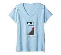 Principio di Peter Peter: Grafico dell'ascesa all'incompetenza Maglietta con Collo a V, Donna, Celeste, L