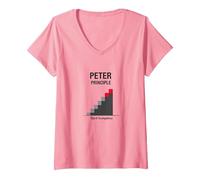 Principio di Peter Peter: Grafico dell'ascesa all'incompetenza Maglietta con Collo a V, Donna, Rosa, L