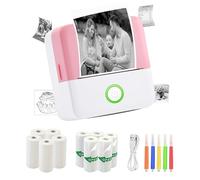 PRINHSJI Stampante adesiva, mini stampante termica, stampante tascabile senza inchiostro, compatibile con iOS + Android, per assistenza all'apprendimento, appunti di studio, promemoria, divertimento