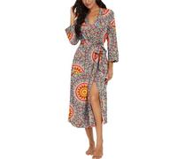 PrinStory Accappatoio da donna leggero con maniche a 3/4, con scollo a V, kimono, Bellissimo blu, L