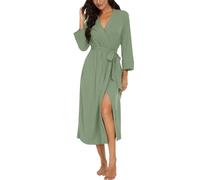 PrinStory Accappatoio da donna leggero con maniche a 3/4, con scollo a V, kimono, verde chiaro, XL
