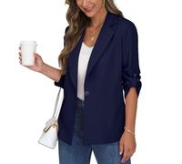 PrinStory Blazer Donna Ufficio Longblazer Manica Regolabile Revers Blazer Sportivo Elegante Jack, Blu mare, 42