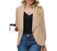 PrinStory Blazer Per Le Donne 3/4 Increspato Maniche Blazer Negozio Ufficio Blazer Vestito Sportivo Jack Trench, cachi, 48-50