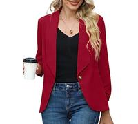 PrinStory Blazer Per Le Donne 3/4 Increspato Maniche Blazer Negozio Ufficio Blazer Vestito Sportivo Jack Trench, Colore: rosso, 44-46