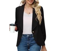 PrinStory Blazer Per Le Donne 3/4 Increspato Maniche Blazer Negozio Ufficio Blazer Vestito Sportivo Jack Trench, Nero , 52-54