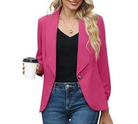PrinStory Blazer Per Le Donne 3/4 Increspato Maniche Blazer Negozio Ufficio Blazer Vestito Sportivo Jack Trench, Rosa caldo, 40-42