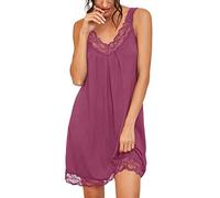 PrinStory Camicia da notte ampia in pizzo da donna, Viola/rosso, XL
