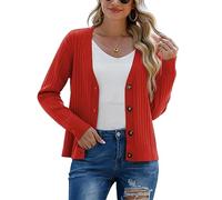 PrinStory Cardigan da donna aperto davanti lavorato a maglia a maniche lunghe maglione casual con bottoni donna a maniche lunghe cardigan, Rosso ruggine, L