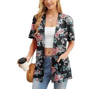 PrinStory Cardigan da donna leggero a maniche corte cardigan estivo da donna con tasca causale aperto frontale scollo a V capispalla