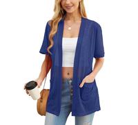 PrinStory Cardigan da donna leggero a maniche corte cardigan estivo da donna con tasca causale aperto frontale scollo a V capispalla