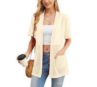 PrinStory Cardigan da donna leggero a maniche corte cardigan estivo da donna con tasca causale aperto frontale scollo a V capispalla, Albicocca, M