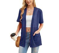 PrinStory Cardigan da donna leggero a maniche corte cardigan estivo da donna con tasca causale aperto frontale scollo a V capispalla, Blu marino., S