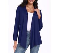 PrinStory Cardigan leggero da donna, casual, morbido, a maniche lunghe, con scollo a V, orlo irregolare, design superiore da donna aperto sul davanti, blu navy, L