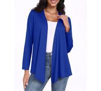 PrinStory Cardigan leggero da donna, casual, morbido, a maniche lunghe, con scollo a V, orlo irregolare, design superiore da donna aperto sul davanti, Blu reale, L