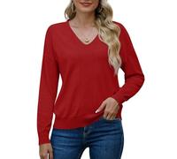 PrinStory Maglione da donna con collo a V Argyle a maniche lunghe maglione invernale per donna Clashing colori maglione, Colore: rosso, XXL