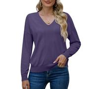 PrinStory Maglione da donna con collo a V Argyle a maniche lunghe maglione invernale per donna Clashing colori maglione, viola., XXL