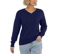 PrinStory Maglione da donna con scollo a V maglioni da donna a maniche lunghe pullover felpa classica maglieria, blu navy, L