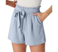 PrinStory Pantaloncini da donna estivi a gamba larga con coulisse e tasche, Grigio blu, L