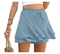 PrinStory - Pantaloncini da donna estivi a vita alta con volant, pantaloncini corti comodi a gamba larga, gonna corta, per tempo libero, spiaggia, vacanze, Nebbia , S