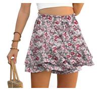 PrinStory Pantaloncini da donna estivi a vita alta con volant, pantaloni corti per il tempo libero, gamba larga, gonna corta per la spiaggia, Fiore grigio, L