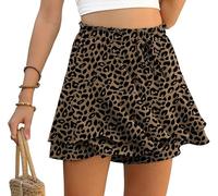 PrinStory Pantaloncini da donna estivi a vita alta con volant, pantaloni corti per il tempo libero, gamba larga, gonna corta per la spiaggia, Motivo leopardato kaki, XL