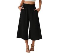 PrinStory Pantaloni a gamba larga da donna UK, pantaloni capri a vita alta elasticizzati, pantaloni palazzo casual, pantaloni culottes larghi e comodi, Nero , XL