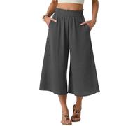 PrinStory Pantaloni a gamba larga da donna UK, pantaloni capri elasticizzati a vita alta, pantaloni palazzo casual, pantaloni culottes larghi e comodi, Grigio scuro, XL
