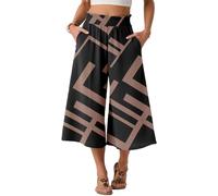 PrinStory Pantaloni a gamba larga da donna UK, pantaloni capri elasticizzati a vita alta, pantaloni palazzo casual, pantaloni culottes larghi e comodi, M