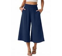 PrinStory Pantaloni a gamba larga da donna UK, pantaloni capri elasticizzati a vita alta, pantaloni palazzo casual, pantaloni culottes larghi e comodi, blu navy, M
