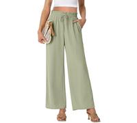 PrinStory - Pantaloni a palazzo a gamba larga da donna, leggeri, estivi, con coulisse, vita alta, casual, dritti, Verde pallido, L