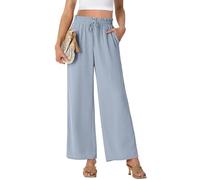 PrinStory Pantaloni da donna a gamba larga, leggeri, a vita alta, larghi e dritti, estivi, grigio/blu, XL