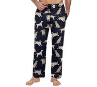 PrinStory Pantaloni da pigiama da uomo, con tasche, elastico in vita, pantaloni da uomo, Blu Navy Cane Bianco, XXL
