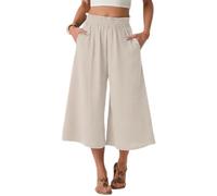 PrinStory Pantaloni estivi da donna, leggeri, a vita alta, casual, palazzo, a gamba larga, con tasche