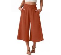 PrinStory Pantaloni estivi da donna, leggeri, a vita alta, casual, palazzo, a gamba larga, con tasche, Colore: arancione., S