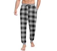 PrinStory Pantaloni pigiama da uomo in maglia, morbidi, comodi, con tasche, pantaloni da pigiama, Plaid bianco e nero., L