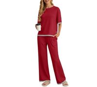PrinStory Pigiama da donna, a maniche corte, in due pezzi, rosso vivo, M