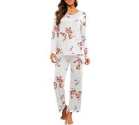 PrinStory Pigiama da donna, comodo pigiama da donna, a maniche lunghe, per il tempo libero, Colore: bianco rosato., XL