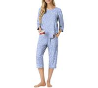 PrinStory Pigiama da donna con scollo rotondo, maniche a 3/4, set da notte con tasche, Spot blu, L