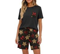 PrinStory, pigiama da donna corto, a maniche corte, set completo con T-shirt e pantaloncini, ideale per l'estate, biancheria da notte, XL