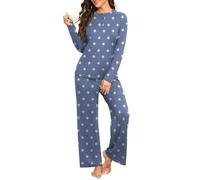 PrinStory Pigiama Donna Lungo Girocollo Manica Lunga Pigiama Pigiama Top E Pantaloni Pigiama Con Tasche, Stella blu, M