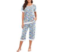 PrinStory Pigiama Per Donne A Maniche Corte Set Pigiama Da Donna Leggero Top E Pantaloni Capri Intimo Pjs Set Con Tasche, M