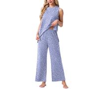 PrinStory Pigiama per le donne UK senza maniche pigiama girocollo pigiama causale pigiama per le donne set, Blu a pois, XXL