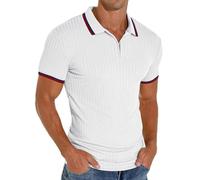 PrinStory Polo da uomo, a maniche corte, con chiusura lampo, per il tempo libero, elasticizzata, slim fit, Zs Bianco, L