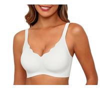 PrinStory Reggiseni senza cuciture da donna, push-up, senza ferretto, bralette da donna, con supporto, copertura completa, scollo a V, senza fili, imbottito (nero, S), bianco, S
