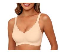 PrinStory Reggiseni senza cuciture per le donne push up bralette non cablate per le donne con supporto copertura completa scollo a V senza fili imbottito reggiseno da donna, Beige, L