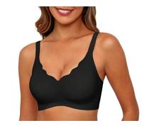 PrinStory Reggiseni senza cuciture per le donne push up bralette non cablate per le donne con supporto copertura completa scollo a V senza fili imbottito reggiseno da donna, Nero , S