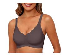 PrinStory Reggiseni senza cuciture per le donne push up bralette non cablate per le donne con supporto copertura completa scollo a V senza fili imbottito reggiseno da donna, Grigio, M