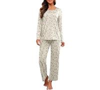 PrinStory Set pigiama da donna a maniche lunghe con top e pantaloni pigiama da donna morbido abbigliamento da notte, Pervinca albicocca, S