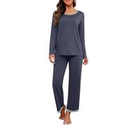 PrinStory Set pigiama da donna a maniche lunghe con top e pantaloni pigiama da donna morbido abbigliamento da notte, Grigio scuro, XXL